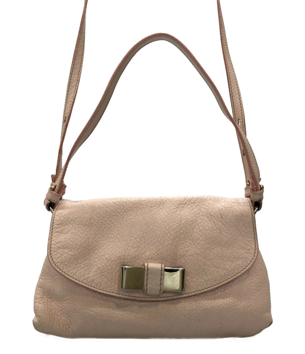 Chloe Peach Leather Lily Crossbody Bag Dual Strap Crossbody Pink